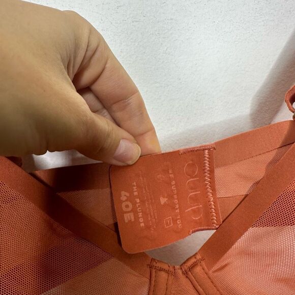 CUUP THE PLUNGE Mesh Bra womens 40E clay pink underwire semi sheer - Picture 4 of 6